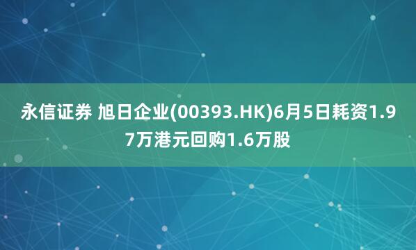 永信证券 旭日企业(00393.HK)6月5日耗资1.97万港元回购1.6万股